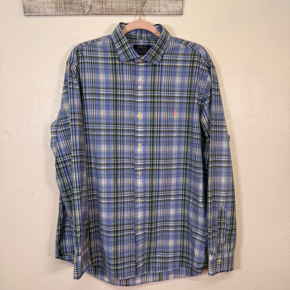Polo Ralph Lauren Men's Classic Fit Plaid Button-Down Shirt XL Blue/Green Preppy